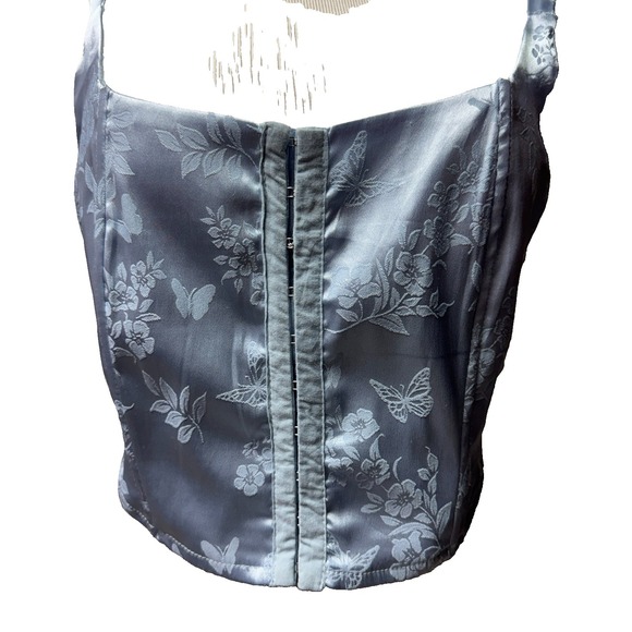 Light Blue Womens Medium Cropped Corset Top Regency Coquette Feminine Romantic - Picture 2 of 16